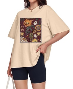 Camiseta de Mujer de Algodón 100% con Estampado de Nuevo Diseño, Manga Corta, Cuello Redondo, Hombros Caídos, Estilo Casual, de Bangladesh - Product Image 4