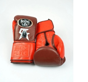 Latest No Boxing No Life Canelo Brown Orange Real Cowhide <b>Leather</b> Boxing Gloves Mexican Style Hook and Loop LightWeight - Product Image 6