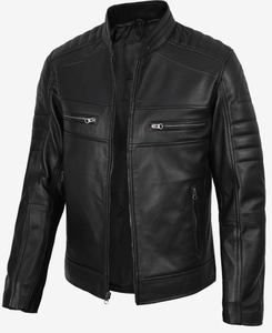 Chaqueta de Moto para Hombre, Negra, de Cuero PU, Transpirable, Ecológica, Estilo Clásico Cafe Racer, Corte Ajustado, para Invierno - Product Image 4