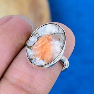 Anillo de Plata de Ley 925 con Gema de Calcita Naranja Natural en Forma Ovalada - Product Image 3