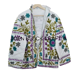 Chaqueta Corta de Verano para Mujer, Tejida, Transpirable, 100% Algodón, Acolchada, Bordada a Mano con Tela Suzani, Estilo Elegante - Product Image 1