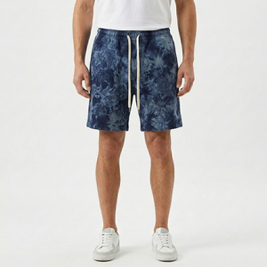 Summer Men Casual Shorts Running Board Workout Streetwear 100% Cotton Terry Heavyweight Bleach Vintage Acid Wash Shorts - Product Image 1