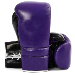 Gants de boxe en cuir noir et violet, à doigts entiers, avec lacets et support de poignet, équipement d'entraînement pour adultes - Product Image 1