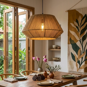 Luminaire suspendu en corde de chanvre Wabi-sabi pour salle à manger, abat-jour tissé à la main pour la décoration de balcon et les projets d'aménagement intérieur d'hôtels - Product Image 5