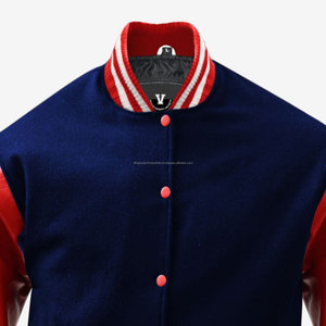 Chaqueta universitaria de béisbol de alta calidad Unisex OEM personalizada 100% manga de cuero genuino parches bordados personalizados - Product Image 2