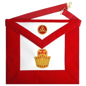 Delantal de Capítulo del Arcángel de Primera Calidad, Terciopelo Rojo y Bordado Dorado, Disponible en la Tienda de Accesorios Masónicos, Todos los Productos Masónicos - Product Image 1