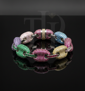 Luxury <b>Rainbow</b> Diamond Link Bracelet Multi Color 925 Silver 10KT 14KT Gold Finish Designer Statement Jewelry for Men Women - Product Image 2