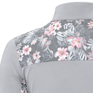 T-shirt d'entraînement performant blanc pour femme avec fermeture éclair quart de tour, manches longues à motif floral, vêtement de sport et d'extérieur - Product Image 6