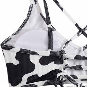 Ensemble bikini imprimé vache pour femme, haut croisé à nouer, bas string, maillot de bain deux pièces en spandex et polyester, motif animal - Product Image 3