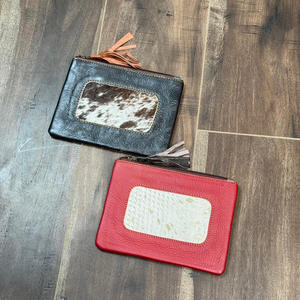 Bolso de mano de cuero reciclado con estampado de logotipo personalizado para mujer, bolso de mano de maquillaje cosmético de cuero colorido para mujer - Product Image 4