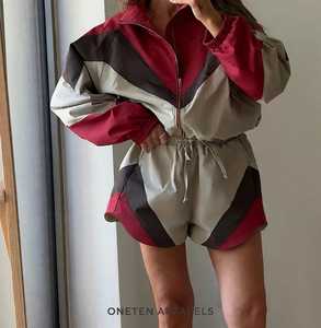 Women Sporty Color Block Zip up Romper Long Sleeve Turtleneck Collar Elastic Waist Shorts Jumpsuit Spandex/Cotton - Product Image 6