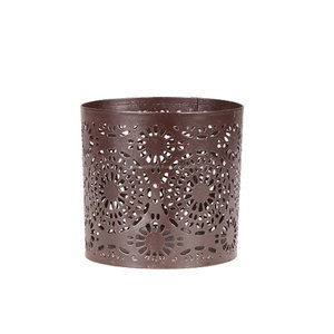 Soporte votivo de fundición de luz de hoja de Metal con acabado de revestimiento de polvo gris diseño de malla de forma Hexagonal para decoración del hogar - Product Image 5