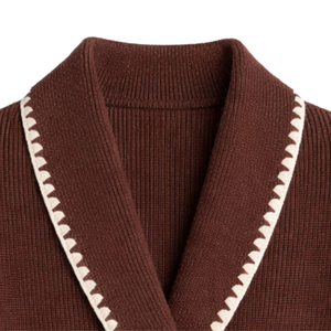 Cárdigan de Punto con Cuello Chal para Mujer, Botones al Frente, Mezcla de Algodón Suave, Adorno Bordado, Manga Larga, Suéter Elegante e Informal - Product Image 5