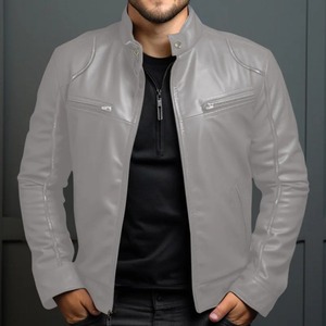 Nouvelle veste universitaire en cuir véritable enduit pour homme, style automne, col montant tendance, à capuche, style urbain - Product Image 3