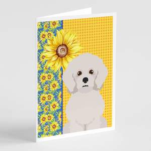 Summer Sunflowers Bichon Frise Whimsical A7 Tarjetas de felicitación Paquete de 8 tarjetas de notas en blanco con sobres Tamaño 5x7 - Product Image 1