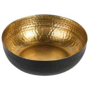 Bol en métal avec texture martelée, extérieur noir, intérieur doré, décoration glamour pour servir les aliments - Product Image 1