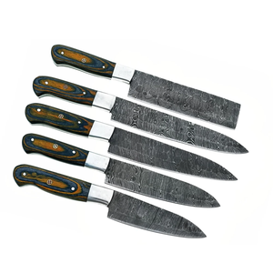 Ensemble de couteaux de chef en acier damas à 67 couches, fabriqués à la main, 5 pièces, manche en bois, ambidextres, durables, couverts de cuisine professionnels - Product Image 5