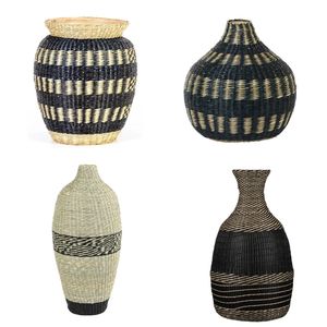 Vietrustic <b>Black</b> Pattern Woven Plant and Vase Seagrass Vase <b>Table</b> Jar Holder Plant Vase - Product Image 1