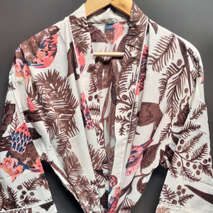 Bata Kimono de Algodón Suave Transpirable con Estampado de Bloques y Dibujos Animados Naaz Textile para Mujer, Camisón de Verano Hecho a Mano ODM con Cuello en V hasta la Rodilla - Product Image 1