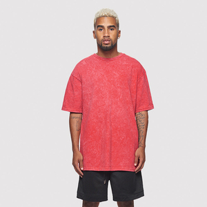 Camiseta de Manga Corta Oversize con Estampado Tie-Dye Rojo, Cuello Redondo, Informal, para Hombre, de Algodón - Product Image 3