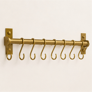 Handmade Solid Brass <b>Kitchen</b> Utensil Rail with S-<b>Hooks</b> Gold Wall Mounted Pot and Pan Hanging Rack Storage Bar for Cookware - Product Image 5