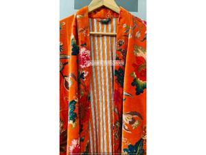 Bata de terciopelo de lujo, bata kimono de terciopelo y algodón, bata de dormir, bata de novia, bata de invierno para dama de honor, colores naranja - Product Image 4