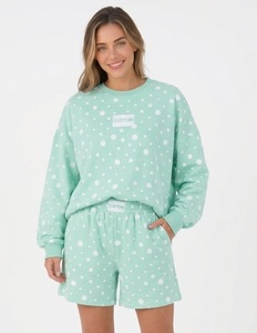 Ensemble de survêtement pour femme, pull à col rond et short, motif camouflage à pois, ensemble de survêtement à col rond à manches longues, tenue décontractée en deux pièces - Product Image 2