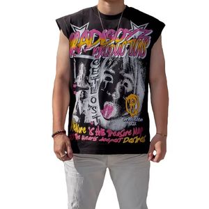 Custom High Quality Heavyweight Plus Size <b>Oversized</b> Cotton <b>Vest</b> DTG Print Hip Hop Short Sleeve Boxy Cropped Tank <b>Top</b> Men - Product Image 1