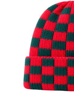 Gorro de punto a cuadros rojo y verde personalizado, gorro de invierno cálido con puño, gorro de punto acrílico suave, estilo urbano unisex, gorro de invierno. - Product Image 3