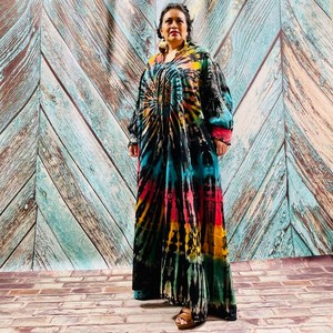 Kimono tradicional con patrón de tinte de corbata, chaqueta de gran tamaño para Festival bohemio, Kimono largo con ribete de encaje para mujer - Product Image 1