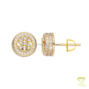 Boucles d'oreilles en moissanite étincelante en forme de signe monétaire, en argent sterling 925, bijoux hip-hop haut de gamme pour hommes - Product Image 5