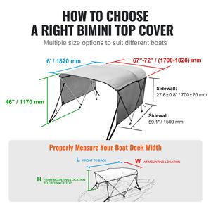 Tendalino Bimini a 3 Archi per Barca con Pareti Laterali in Rete Rimovibili, Telo in Poliestere 600D, Telaio in Lega di Alluminio da 1 Pollice, Borsa per il Trasporto - Nuovo - Product Image 6