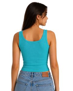 Débardeur court côtelé en coton turquoise pour femme, boutonné sur le devant, sans manches, coupe ajustée, décontracté, doux, extensible, basique et tendance pour l'été - Product Image 2