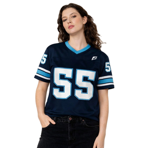 Maillot de football américain pour femmes, bleu marine, en maille, col en V, respirant, en polyester, maillot de football, t-shirts, numéro personnalisé, OEM, vente en gros, USA - Product Image 1