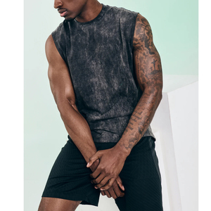 Acid Wash Muscle Solid Men's Sleeveless Quick Dry Breathable Gym Workout Tank Top Custom Fitness Clothing for Bodybuilding - Product Image 5