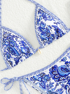 Ensemble de bikini pour femme, haut à larges bretelles, design sublimé sexy, maillot de bain deux pièces, dos à nouer en V, bas taille basse - Product Image 6