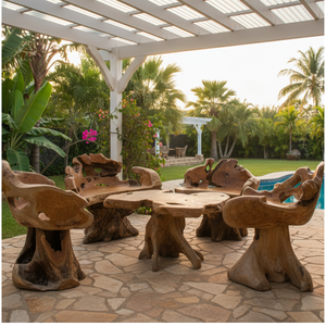 Luxury Modern Rustic Teak <b>Root</b> <b>Table</b> Set with Sculpted Handmade Armchairs by ARTERRA for Living Room Furniture & Patio - Product Image 6