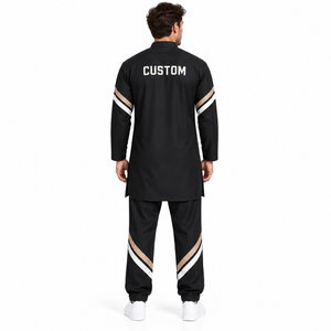 Conjunto de Kurta y Pantalón Personalizado con Bordado Musulmán, Cuello Redondo, Manga Larga, Corte Recto, Largo hasta la Pantorrilla, Ropa Tradicional para Hombre, Pantalones Jogger - Product Image 2