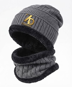 ZEDDISH Bonnet d'hiver décontracté 2-en-1 avec cache-cou intégré, doublure polaire, tricot épais, coupe-vent, thermique, pour homme et femme, idéal pour l'extérieur - Product Image 1