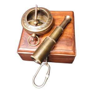 Handmade Brass <b>Compass</b> with Mini Telescope Wooden Box <b>Antique</b> Nautical Navigation Gift Set for Travelers Collectors Home Office - Product Image 2