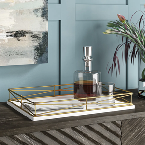 Plateau de service rectangulaire moderne de luxe en bois et métal, organisateur décoratif pour coiffeuse, maison, cuisine, bureau à prix avantageux - Product Image 2