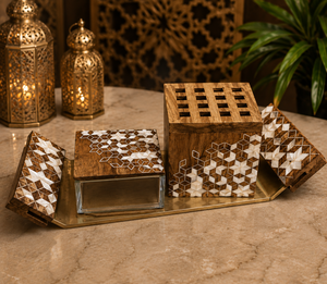 Custom Wood Brass Studded Bakhoor Burner Set with Tray & Storage <b>Box</b> Arabic Mabkhara Wholesale <b>Gift</b> For Ramadan <b>Eid</b> Home Decor - Product Image 6