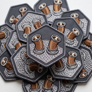Hexagon Fuel Cell Filler Patch Custom Manufacturer Dual Neck Intake <b>Applique</b> Merrow Border Badges - Product Image 1