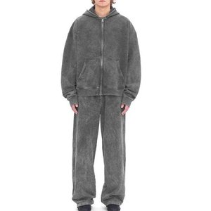 Men's Washed customised <b>colours</b> Tracksuit <b>Set</b> Solid Color Loose Fit Casual Full Length With Side Pockets Autumn Wear - Product Image 1