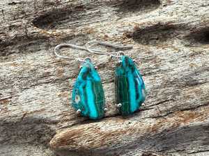 Azurite Malachite Sterling <b>Silver</b> Handmade Unique Luxury Gemstone Earrings Organic Shape Jewelry Gift for Anniversary Party - Product Image 4