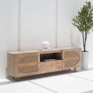 Mueble para TV de Madera de Ratán Vandana Novara Zenova, Consola de Entretenimiento Moderna de Madera Maciza Tejida Natural - Product Image 4