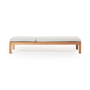 Chaise longue en teck moderne avec coussin en tissu et dossier inclinable, mobilier de patio extérieur au design minimaliste - Product Image 3