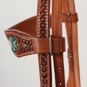 Premium Basket Weave <b>Tooled</b> <b>Leather</b> Western Horse Tack Set Headstall Breast Collar with Matching Split Reins for Trail Ranch - Product Image 3