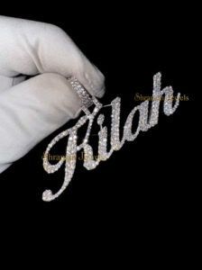 925 <b>Silver</b> VVS Moissanite Brilliant Cut Iced Custom <b>Initial</b> Cursive Name Moissanite Tester Pendant Minimalist Bling Charms Fine - Product Image 3