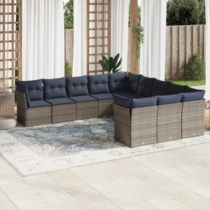 Juego de sofás de patio de ratán sintético gris de 11 piezas con cojines, colección de muebles duraderos para exteriores - Product Image 1
